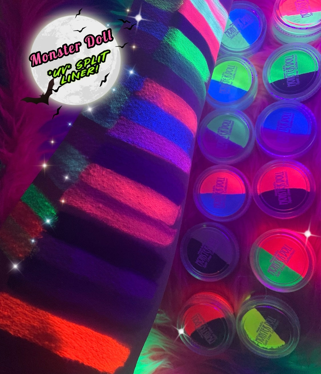 Inked Doll Cosmetics - (HUGE!) Monster Doll VENUS McFLYTRAP *UV Neon Pastel* SPLIT LINER/FACE/BODY PAINT