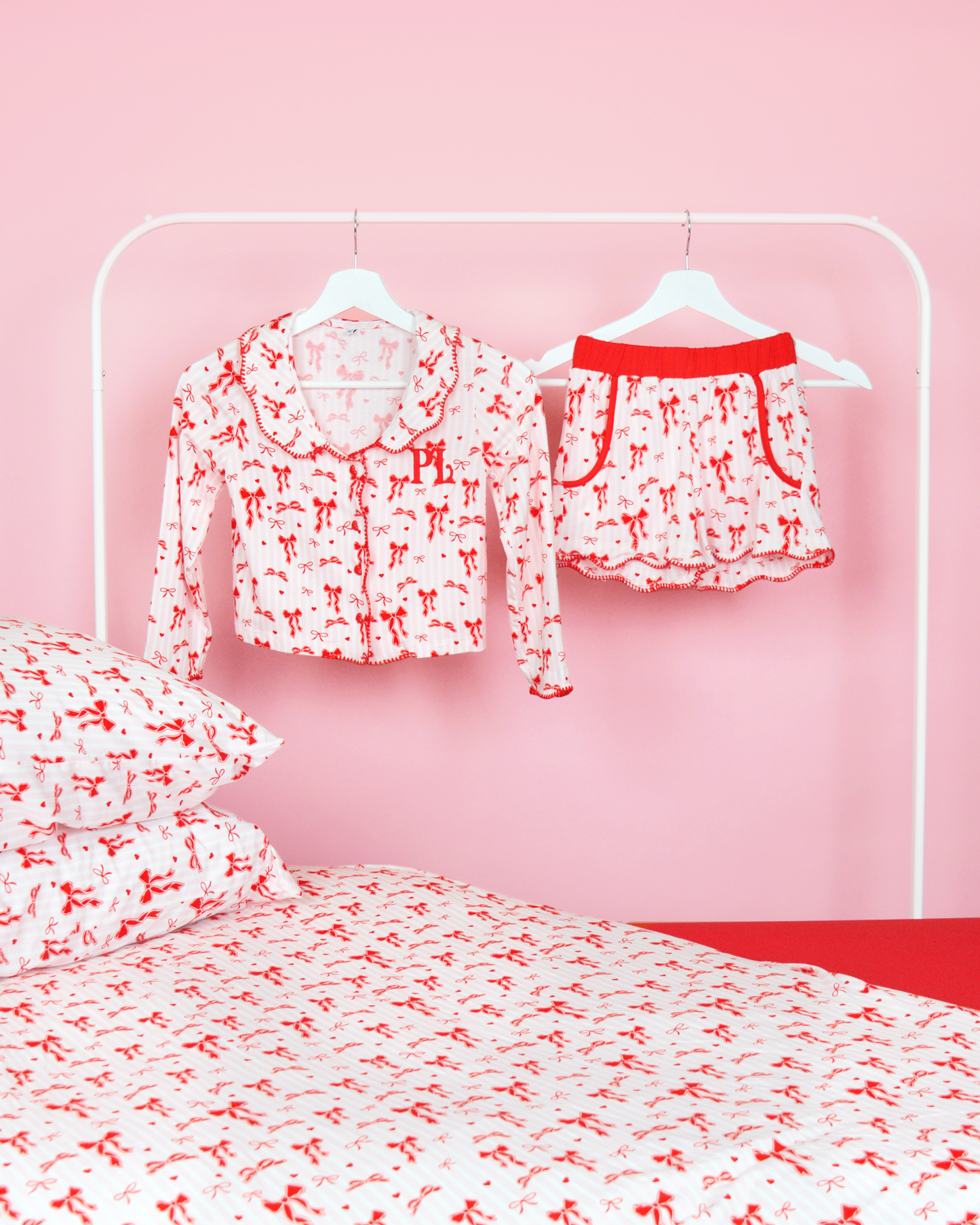 Girls Christmas Bow Pyjamas - Shorts Set