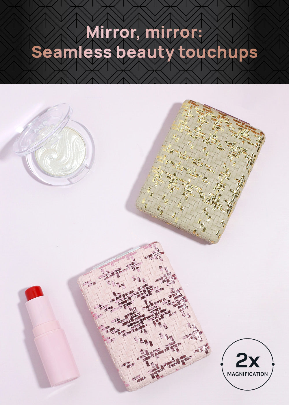 AOA Pro Double-Sided Compact Mirror – Rectangular Weave