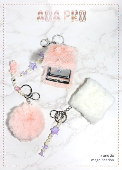 AOA Pro Double-Sided Compact Mirror – Fluffy Keychain