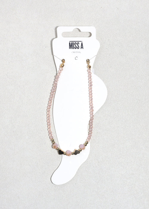 Blush Heart Glow Beaded Anklet