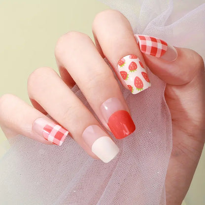 Candied Nails - Nail Sticker - Strawberry Gingham Gel Nails
