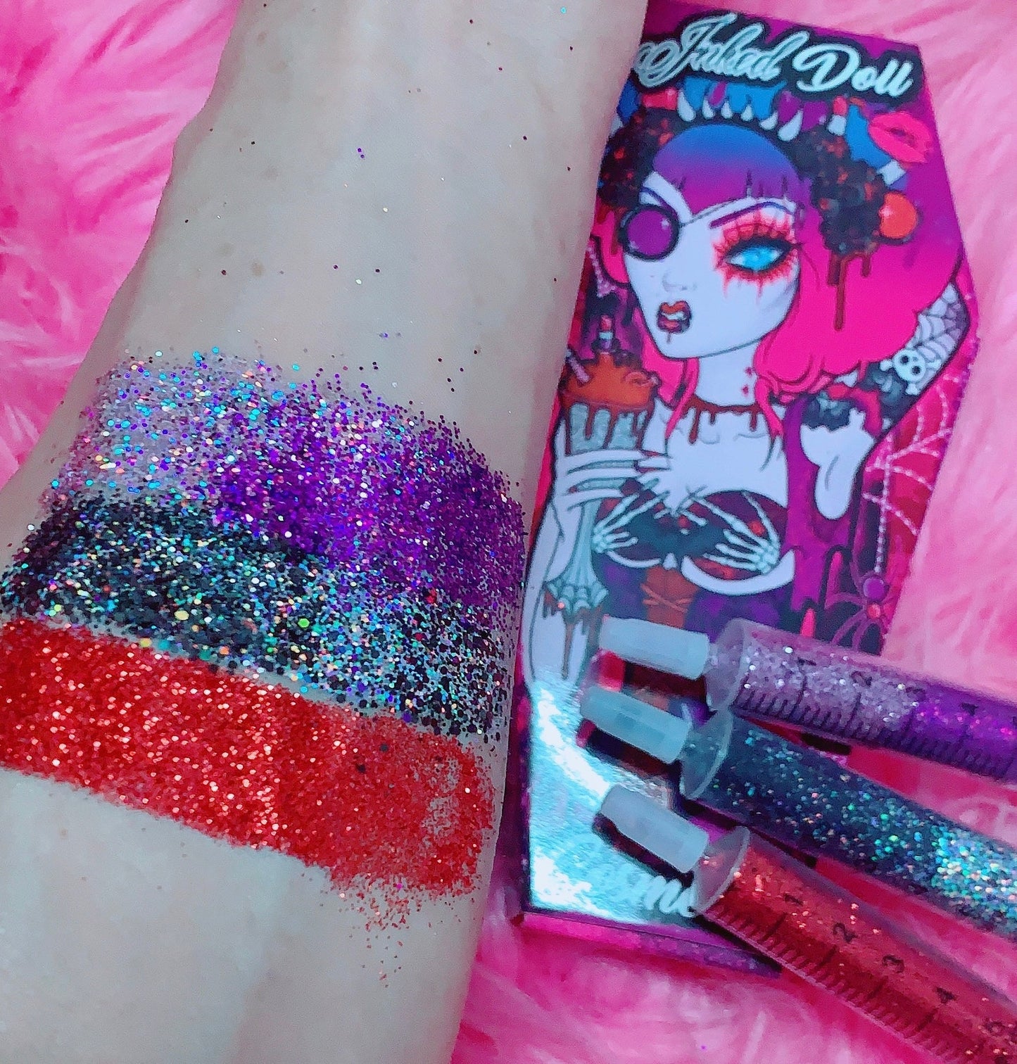Inked Doll Cosmetics - *GLITTER SYRINGES* + FATAL VOWS LASH* DUO "Coffin Collections" GlamDoll Glitter